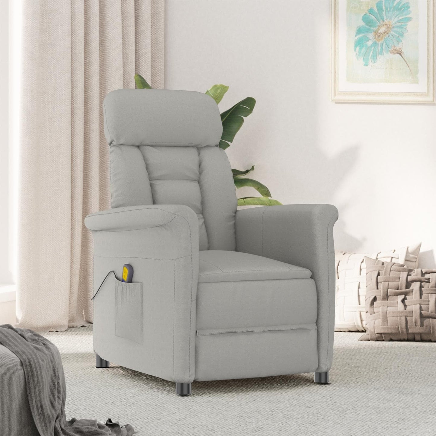 Fauteuil de massage vidaXL en tissu microfibre gris foncé/gris clair/crème