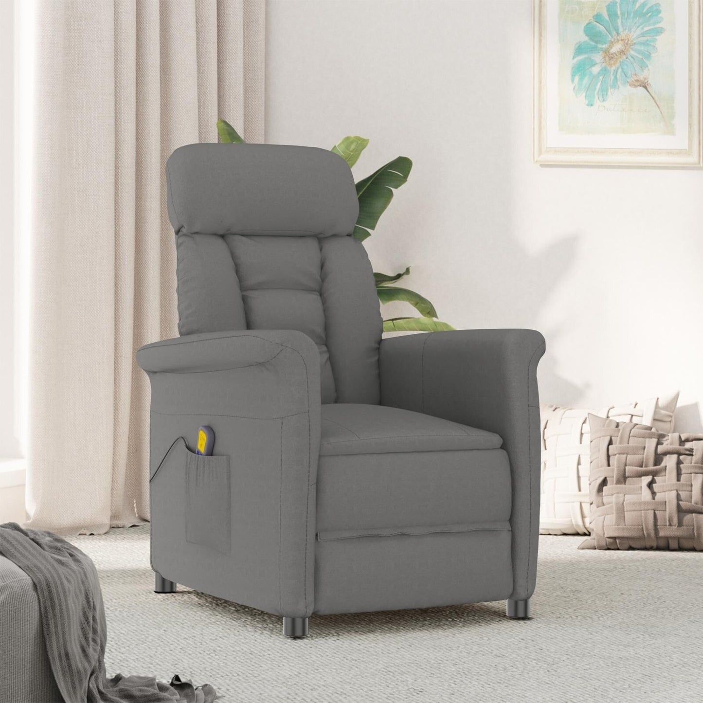Fauteuil de massage vidaXL en tissu microfibre gris foncé/gris clair/crème