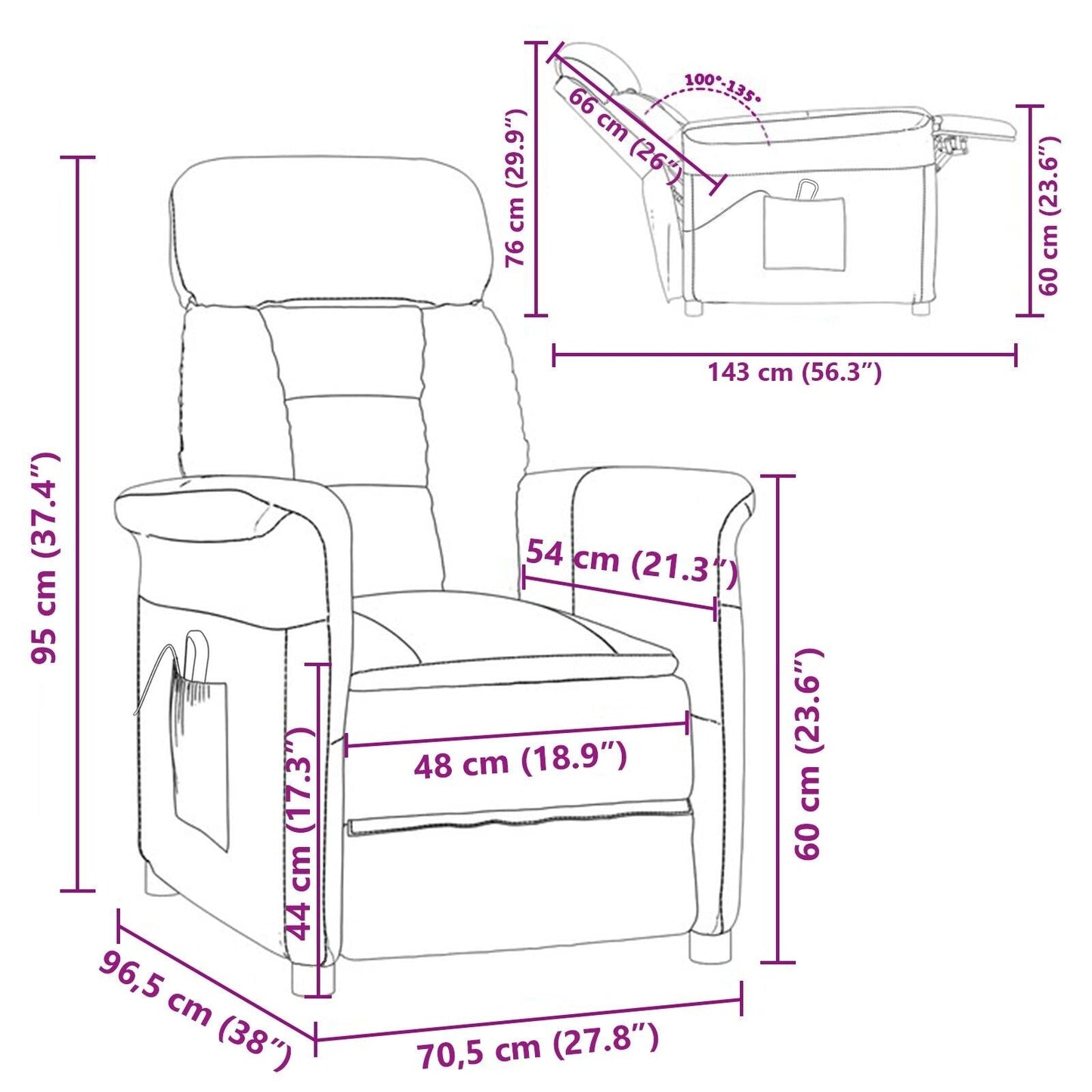 Fauteuil de massage vidaXL en tissu microfibre gris foncé/gris clair/crème